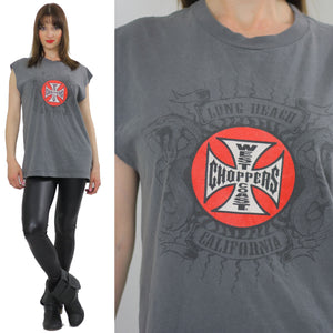 Motorcycle T shirt California Biker tee West Coast Choppers Long Beach CA cutoff tee muscle shirt moto California Medium Large - shabbybabe
 - 1