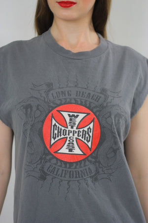 Motorcycle T shirt California Biker tee West Coast Choppers Long Beach CA cutoff tee muscle shirt moto California Medium Large - shabbybabe
 - 5