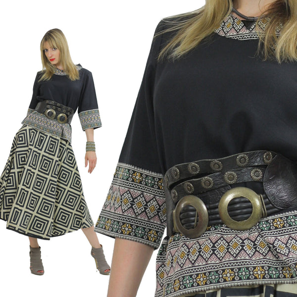 Geometric border print tunic top Bohemian tribal festival M - shabbybabe
 - 1