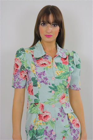 80s Tropical Floral button up mini dress - shabbybabe
 - 2