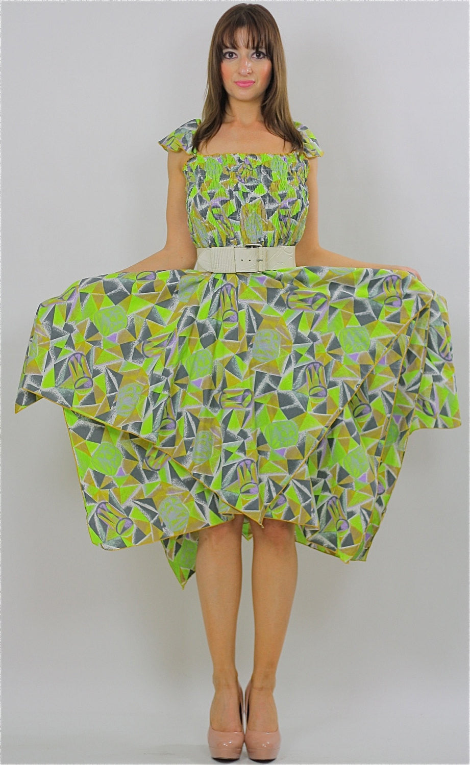80s neon dress Vintage 80s Neon tribal mini scarf handkerchief dress