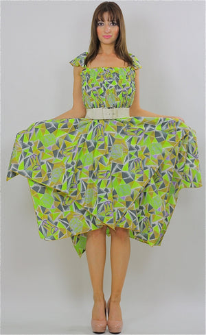 Vintage 80s Neon tribal mini scarf handkerchief dress - shabbybabe
 - 1