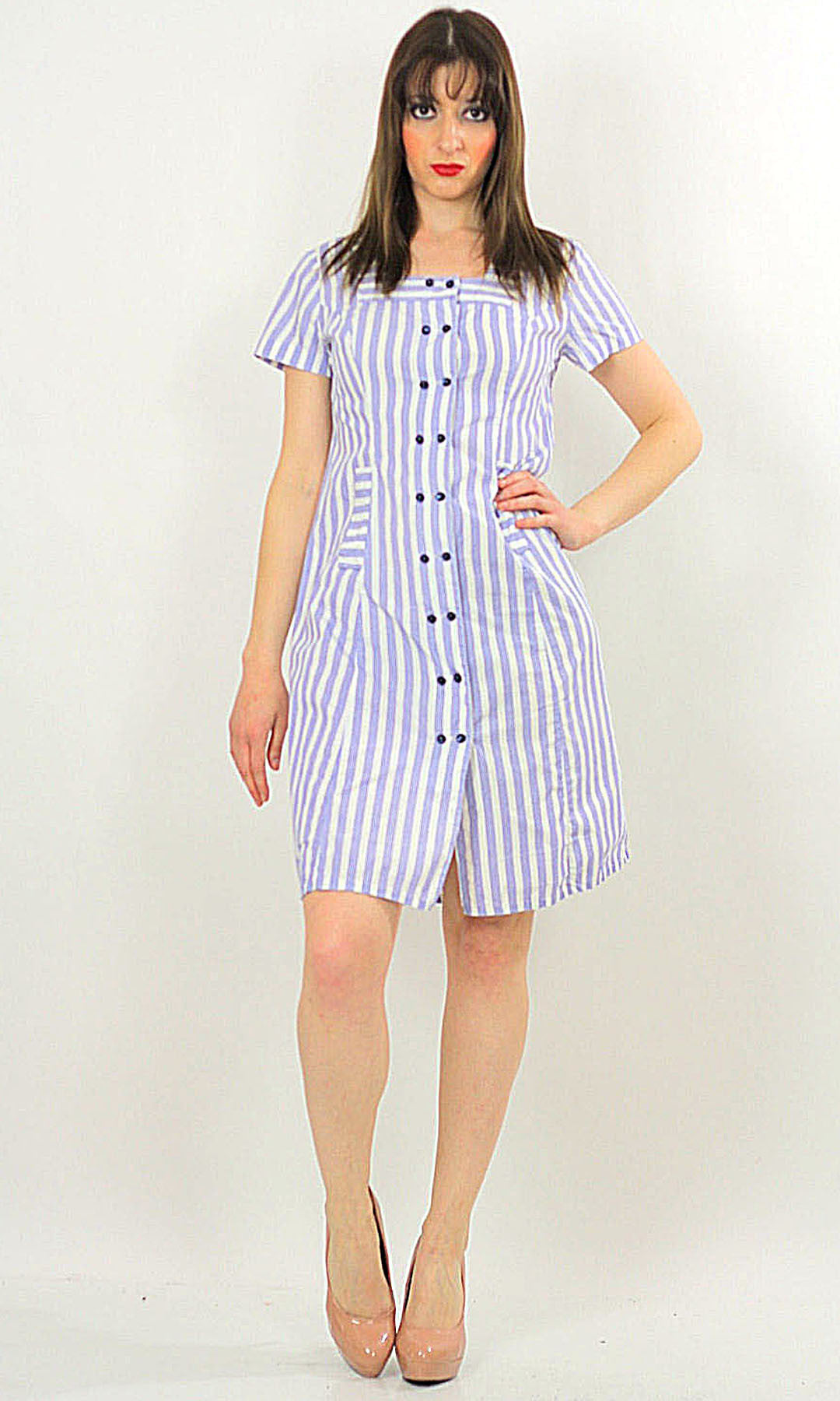 knee length dresses for ladies Genuine vintage 60s 1960s boho mod striped nautical sailor mini dress