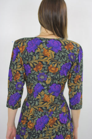 80s fitted purple floral wiggle mini dress - shabbybabe
 - 5