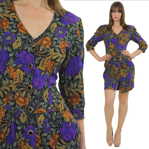 80s fitted purple floral wiggle mini dress - shabbybabe
 - 2