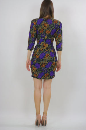 80s fitted purple floral wiggle mini dress - shabbybabe
 - 4