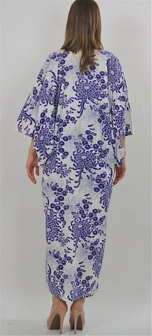 Vintage Kimono robe Blue floral Asian Japanese Boho - shabbybabe
 - 2