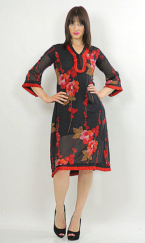Vintage 70s Gypsy Boho Hippie  floral party mini dress - shabbybabe
 - 1