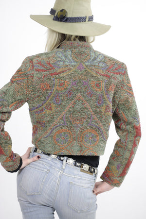 Southwestern jacket cropped Festival tribal woven button up Hippie embroidered vintage 1980s cropped top Small - shabbybabe
 - 5