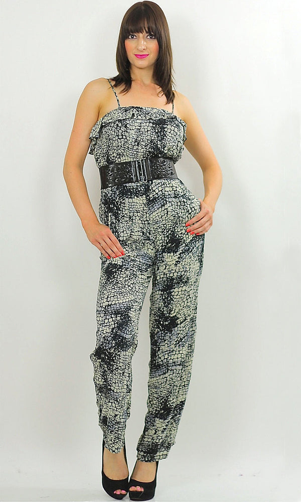 80s Boho Snake print Disco party jumpsuit romper - shabbybabe - 1