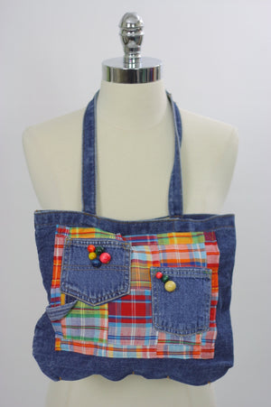 Vintage Denim bag Hippie bag Boho bag denim purse blue denim handbag Festival bag Festival purse denim 90s madras plaid  bag - shabbybabe
 - 2