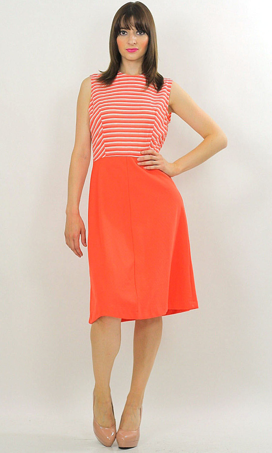 Genuine true vintage 60s neon orange mod striped dress - shabbybabe