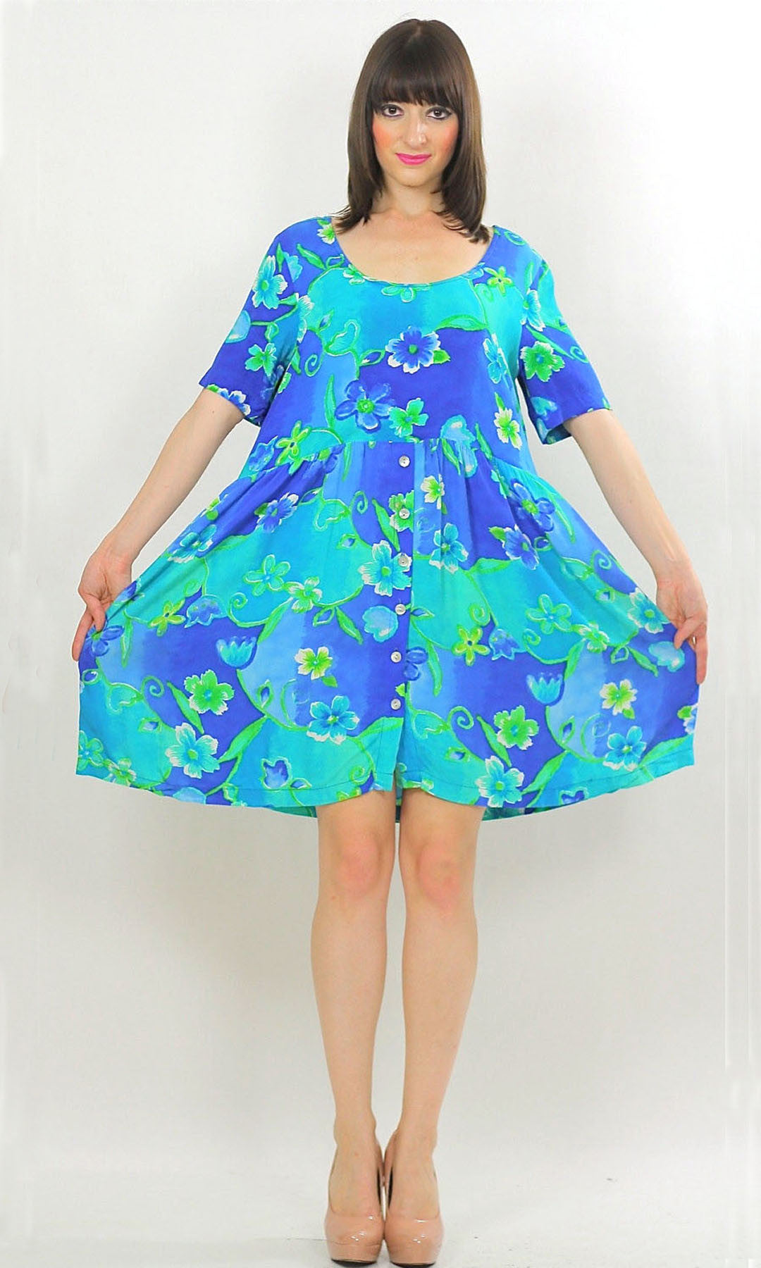 Vintage 90s Grunge Boho Hippie Neon Floral mini dress - shabbybabe Vintage 90s Grunge Boho Hippie Neon Floral mini dress - shabbybabe