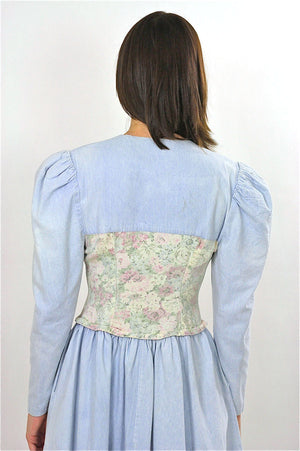 Vintage 80s Boho Chambray Gypsy Floral mini dress - shabbybabe
 - 4