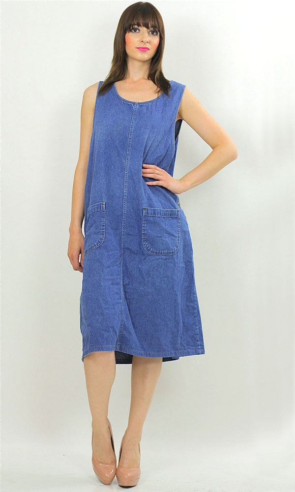 Vintage 90s Grunge Boho Hippie Blue Jean Denim dress - shabbybabe
 - 1