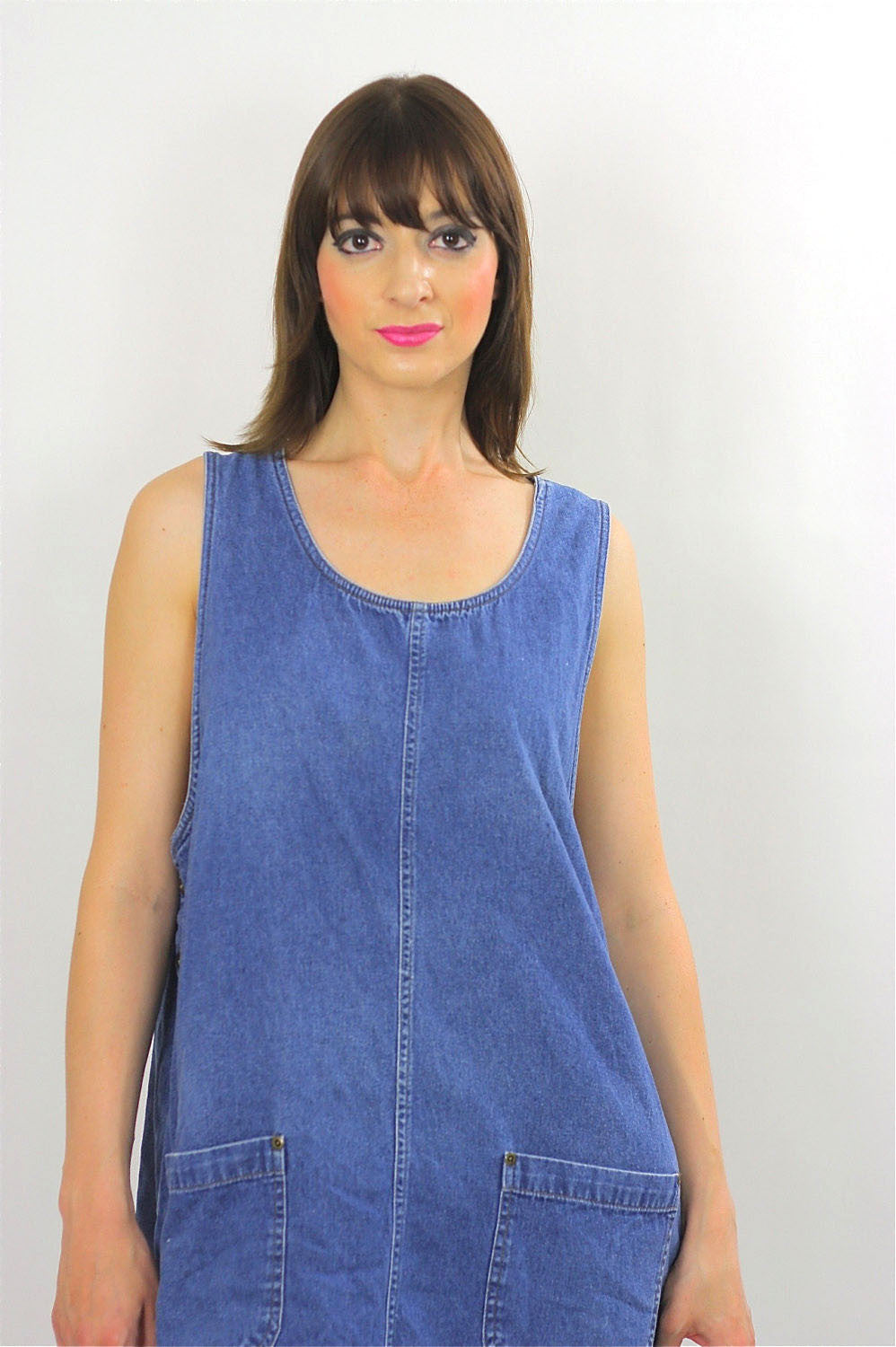 hippie denim dress 1960-70's Denim Hippie Patchwork Embellished Dress