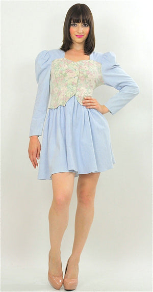 Vintage 80s Boho Chambray Gypsy Floral mini dress - shabbybabe
 - 2