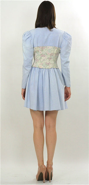 Vintage 80s Boho Chambray Gypsy Floral mini dress - shabbybabe
 - 5