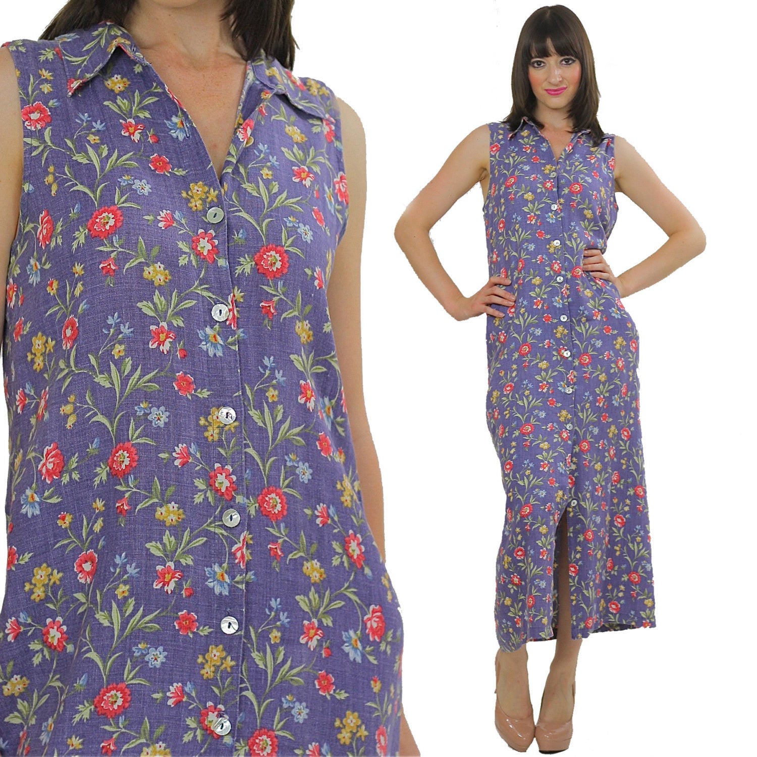 Vintage 90s Grunge Boho mini floral button maxi dress - shabbybabe Vintage 90s Grunge Boho mini floral button maxi dress - shabbybabe