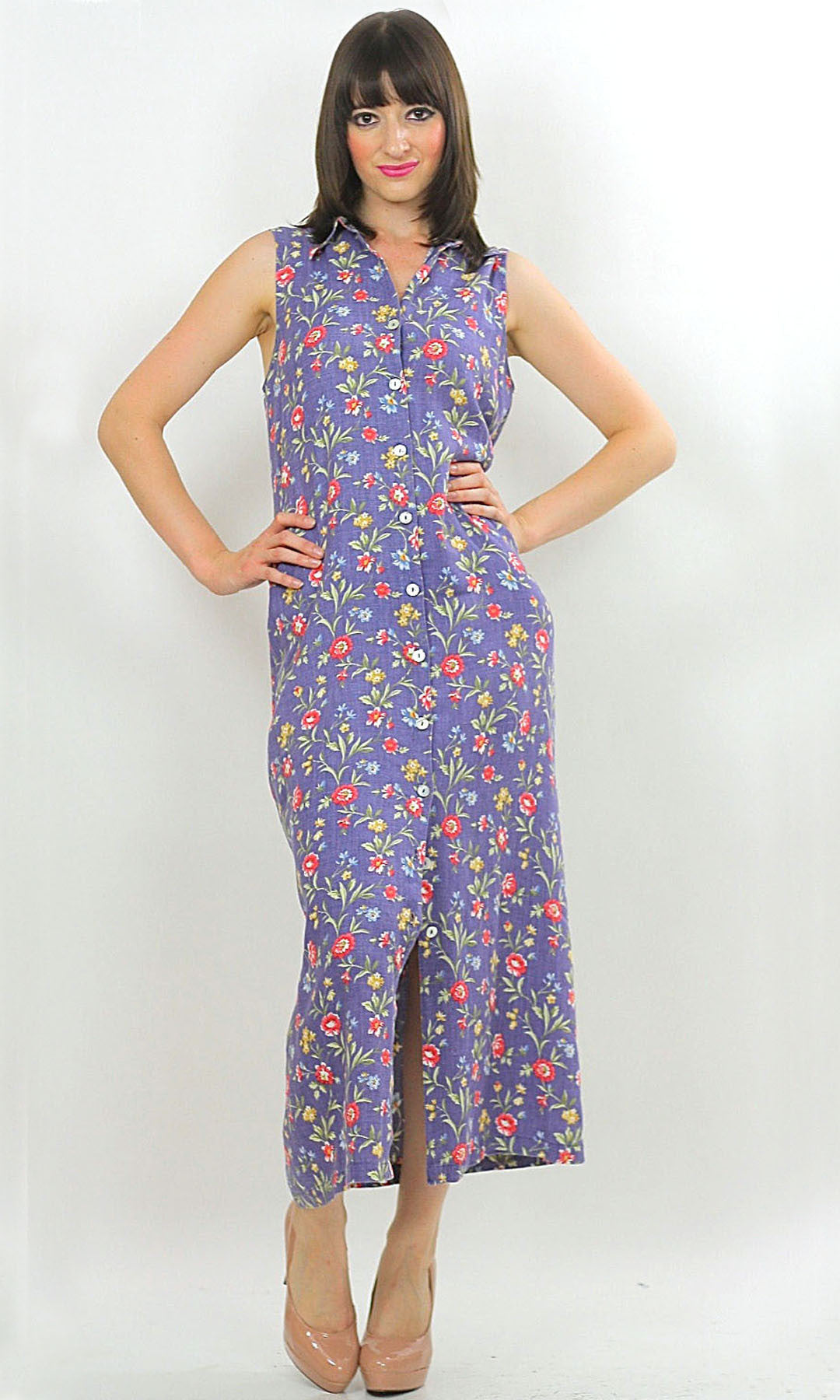 Vintage 90s Grunge Boho mini floral button maxi dress