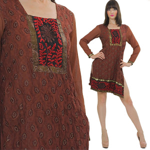 70s Boho embroidered India ethnic dress sheer floral metallic M - shabbybabe
 - 1