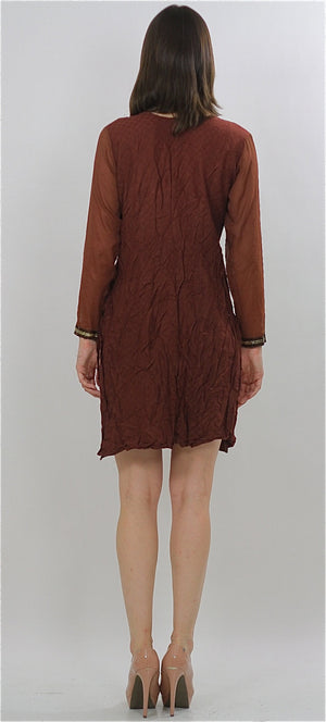 70s Boho embroidered India ethnic dress sheer floral metallic M - shabbybabe
 - 3