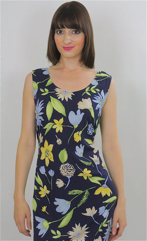 90s Grunge Tropical floral dress navy sundress sleeveless - shabbybabe
 - 1