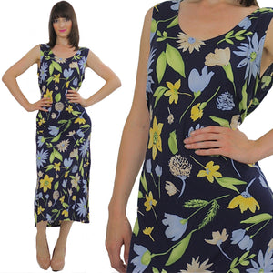 90s Grunge Tropical floral dress navy sundress sleeveless - shabbybabe
 - 2