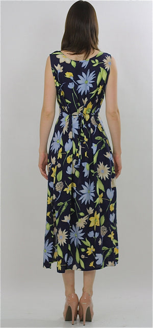90s Grunge Tropical floral dress navy sundress sleeveless - shabbybabe
 - 4