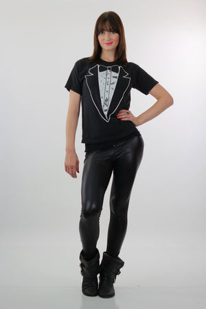 Vintage Tuxedo Tshirt Tee Shirt Tuxedo tie shirt Tuxedo collar shirt Monkey shirt Bow shirt  prom shirt Halloween Tshirt Party shirt  M - shabbybabe
 - 4