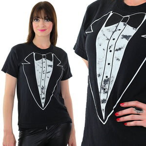 Vintage Tuxedo Tshirt Tee Shirt Tuxedo tie shirt Tuxedo collar shirt Monkey shirt Bow shirt  prom shirt Halloween Tshirt Party shirt  M - shabbybabe
 - 1