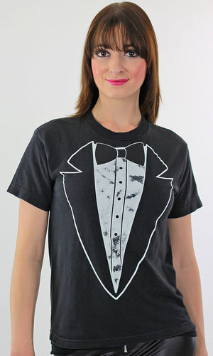 Vintage Tuxedo Tshirt Tee Shirt Tuxedo tie shirt Tuxedo collar shirt Monkey shirt Bow shirt  prom shirt Halloween Tshirt Party shirt  M - shabbybabe
 - 2