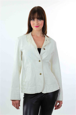 Vintage White denim jacket DKNY jacket  Designer Blazer Denim long sleeve Donna Karen Jacket White Jacket 80s denim Jacket Boho Jacket - shabbybabe
 - 1