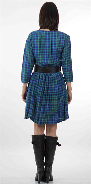 Vintage 90s grunge Plaid Dress  Blue tartan plaid shirt dress long sleeve mini dress M - shabbybabe
 - 3