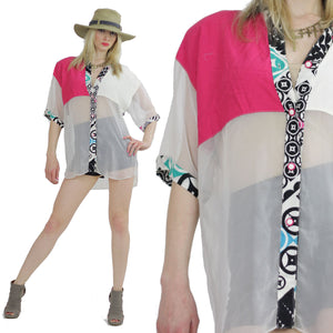 Vintage sheer top Boho tunic top color block top shirt Oversized Geometric Boho top shirt Hippie top abstract see through top UB456 - shabbybabe
 - 1