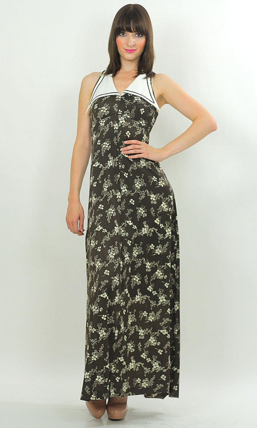 Boho sleeveless nautical maxi dress party floral mod festival