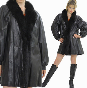 Vintage Leather jacket Boho Leather jacket Fur trimmed leather coat jacket Hippie leather jacket Party fur leather jacket Stroller coat M - shabbybabe
 - 1