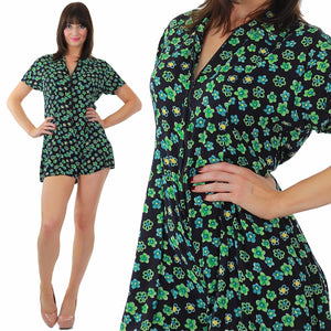 90s Grunge boho green floral print romper dress - shabbybabe
 - 2