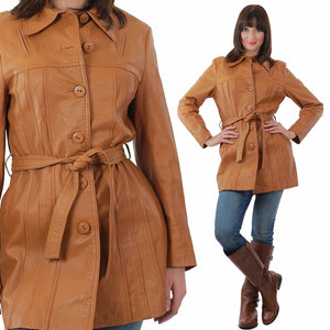 Vintage 70s bohemian leather jacket brown retro wrap belted - shabbybabe
 - 2