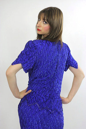 Sequin beaded dress Gatsby dress Deco party dress Boho party dress silk beaded dress party mini dress flapper dress Blue beaded dress M - shabbybabe
 - 5