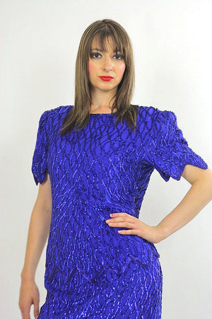 Sequin beaded dress Gatsby dress Deco party dress Boho party dress silk beaded dress party mini dress flapper dress Blue beaded dress M - shabbybabe
 - 4