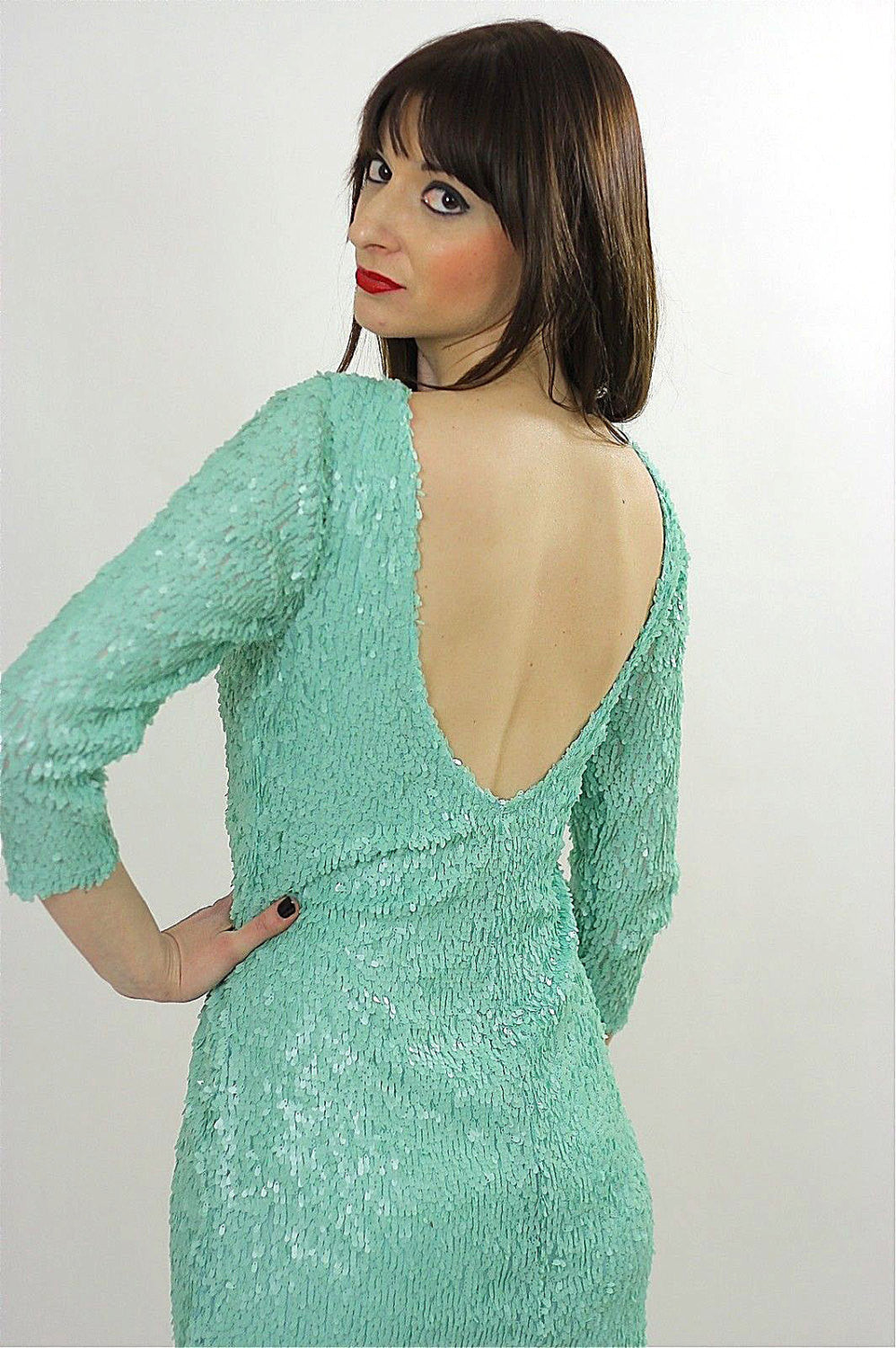 Vintage Sequin beaded dress Gatsby Deco cocktail party body con S - shabbybabe Vintage Sequin beaded dress Gatsby Deco cocktail party body con S - shabbybabe
