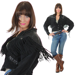 80s Boho Hippie Moto Fringe suede leather jacket - shabbybabe
 - 3