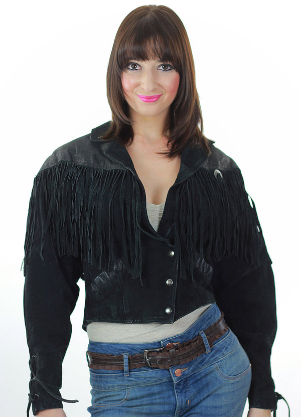 80s Boho Hippie Moto Fringe suede leather jacket - shabbybabe
 - 1