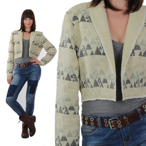 Southwestern jacket cropped boho woven graphic Ethnic deep V plunging Hippie Bolero Medium - shabbybabe
 - 2