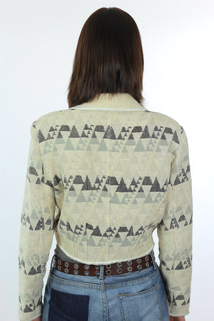 Southwestern jacket cropped boho woven graphic Ethnic deep V plunging Hippie Bolero Medium - shabbybabe
 - 5