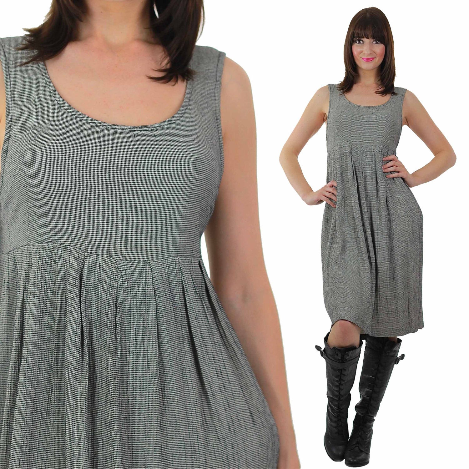 Grunge Jumper Dress Vintage 1990s Houndstooth plaid high waist schoolgirl Gray checkered dress 90s scoop neck sleeveless sun dress S M - shabbybabe Grunge Jumper Dress Vintage 1990s Houndstooth plaid high waist schoolgirl Gray checkered dress 90s scoop neck sleeveless sun dress S M - shabbybabe