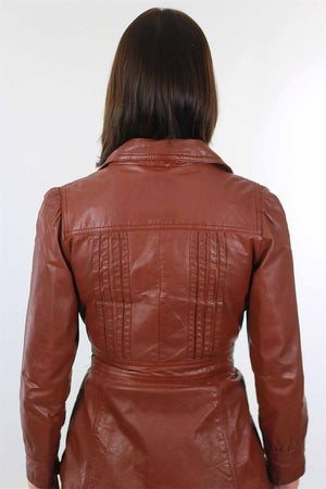 Vintage 70s brown Leather Jacket  blazer Boho Hippie  Biker Moto wrap belted retro S - shabbybabe
 - 4