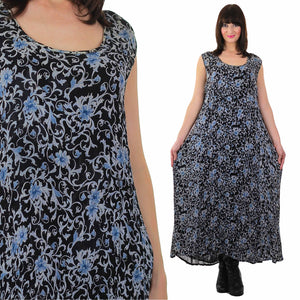Floral maxi dress 90s Grunge dark floral tent Vintage 1990s Bohemian boho Black  goth loose fit oversized sleeveless sun dress M Medium - shabbybabe
 - 2