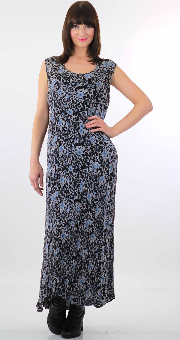 Floral maxi dress 90s Grunge dark floral tent Vintage 1990s Bohemian boho Black  goth loose fit oversized sleeveless sun dress M Medium - shabbybabe
 - 1